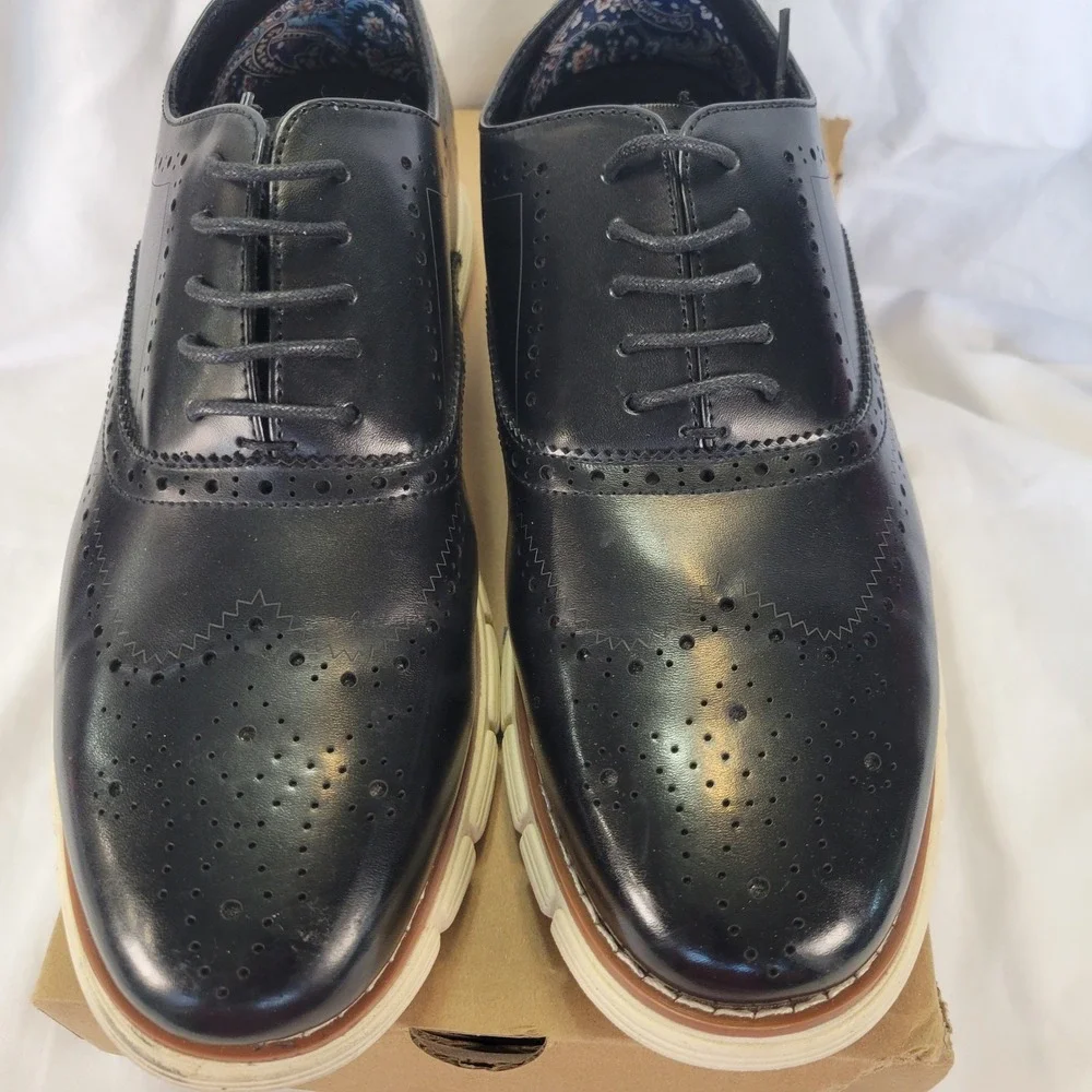 BRUNO MARCI GRANDWING Mens Black Wingtip Oxford Dress Shoes US 10